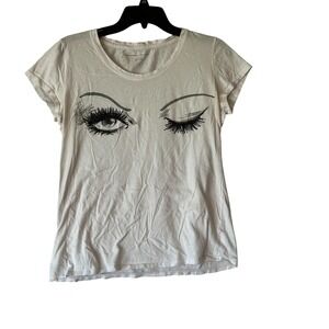 New York & Company Women's White XS Cotton Graphic‎ Eye Print Top